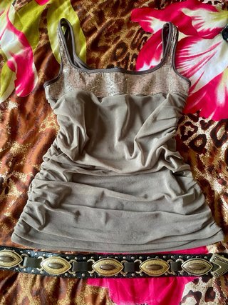 Top caqui Oltre lentejuelas talla S