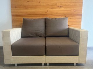Sofá 2 plazas y sillón tela beige/marrón
