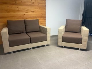 Sofá 2 plazas y sillón tela beige/marrón