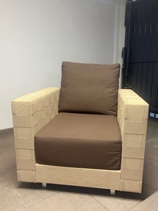 Sofá 2 plazas y sillón tela beige/marrón