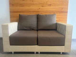 Sofá 2 plazas y sillón tela beige/marrón