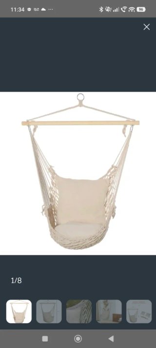 Silla Colgante Beige Algodón y Madera