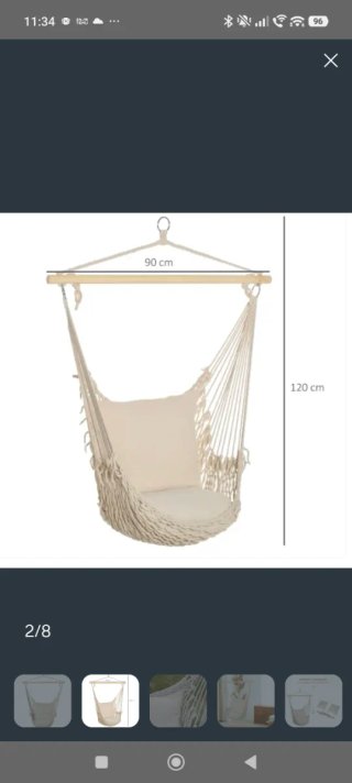 Silla Colgante Beige Algodón y Madera