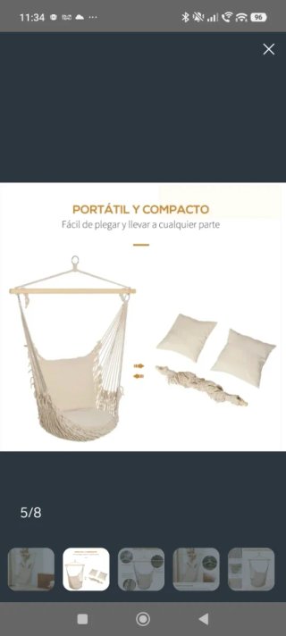 Silla Colgante Beige Algodón y Madera