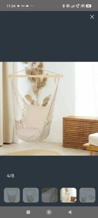Silla Colgante Beige Algodón y Madera