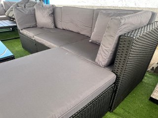 Sofá Chaiselongue 196cm + Puff Negro/Gris