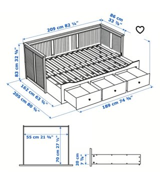 Diván Cama Doble Ikea Blanco, con dos colchones