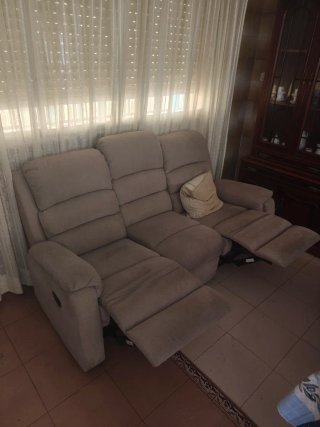 Sofá reclinable 3 plazas tela beige/marrón