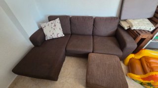 Sofá chaise longue marrón tela