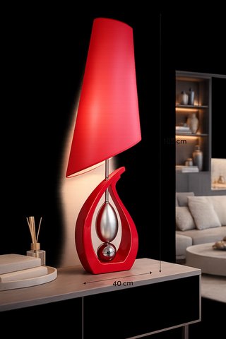 Lampada da tavolo design rosso/argento
