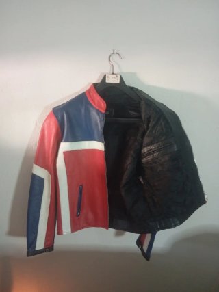 Chaqueta de cuero de moto estilo Racing Vintage –