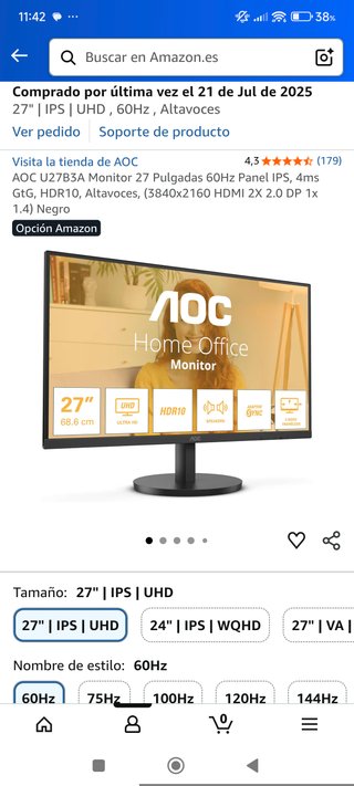 Monitor AOC 4K con 27 Pulgadas Negro Nuevo En Caja