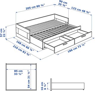 Cama IKEA BRIMNES con 2 cajones y 2 colchones