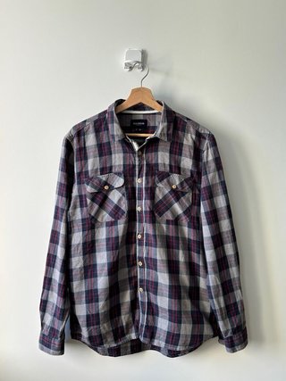 Camisa cuadros PULL&BEAR gris y rojo Talla M