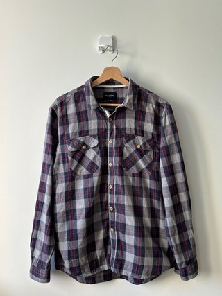 Camisa cuadros PULL&BEAR gris y rojo Talla M