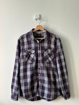 Camisa cuadros PULL&BEAR gris y rojo Talla M