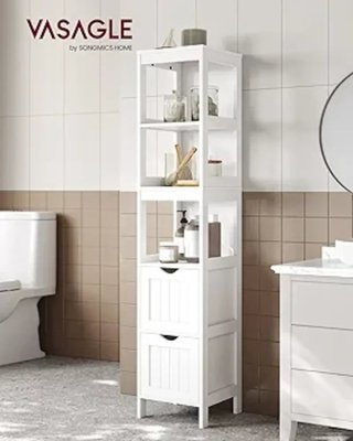 Mueble Baño Alto Armario 2 Cajones VASAGLE BBC66WT