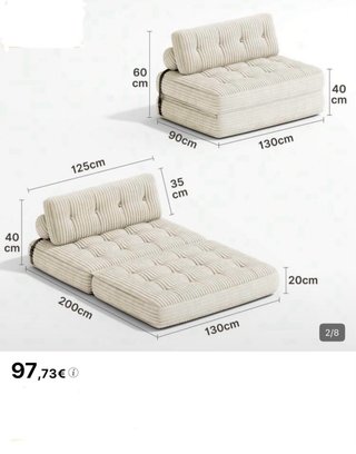 Sofá Cama Plegable Beige Corduroy