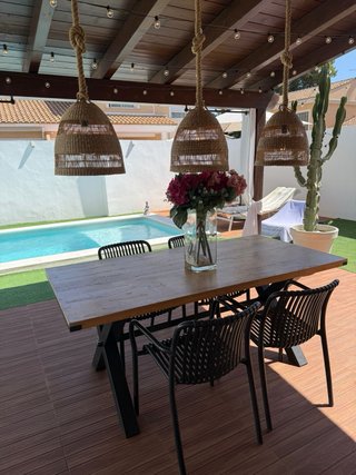 Mesa de jardín estilo nórdico madera y hierro