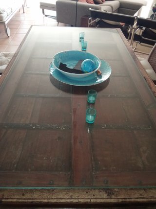 Comedor Madera Antigua 6 Sillas Mimbre