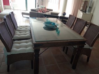 Comedor Madera Antigua 6 Sillas Mimbre