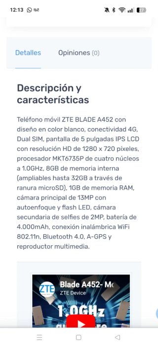 Teléfono Móvil ZTE Blade A452 Dorado