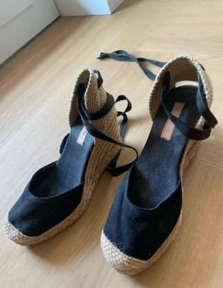 Sandalias tacón de esparto negras