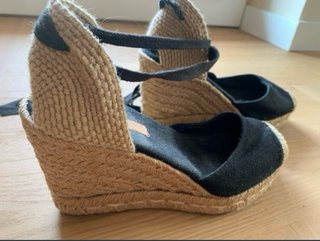 Sandalias tacón de esparto negras