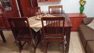 Mesa comedor madera rústica + 4 sillas