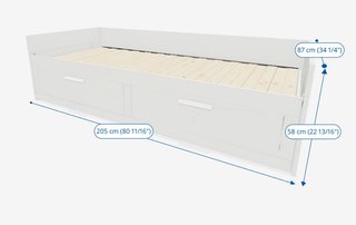 Diván cama blanco con colchones y 2 cajones 80x200
