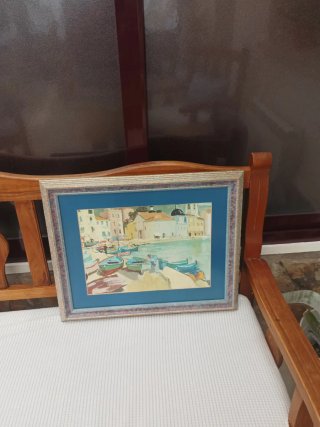 Cuadro de paisaje marino con barcas