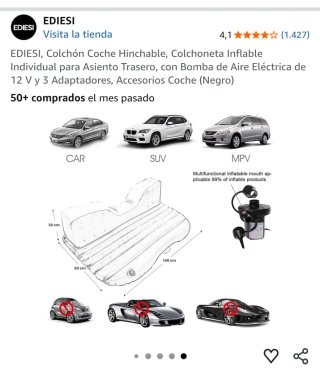 Materassino gonfiabile EDIESI per auto + pompa ad aria