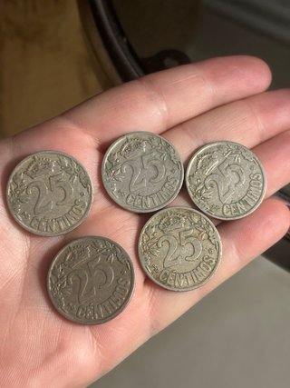 Lote 5 monedas 25 céntimos 1925.