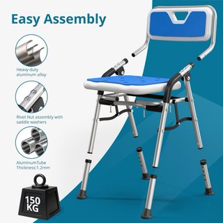 NUEVO! Silla Ducha Plegable Azul y Plata