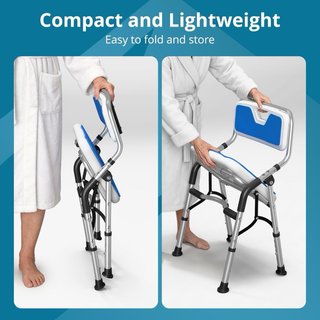 NUEVO! Silla Ducha Plegable Azul y Plata
