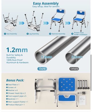 NUEVO! Silla Ducha Plegable Azul y Plata
