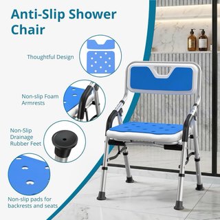 NUEVO! Silla Ducha Plegable Azul y Plata