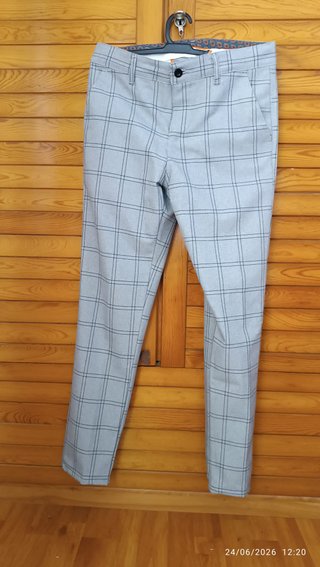 Pantalones Chinos Cuadros Gris Talla 32 (EU 40-42)