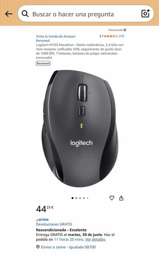 Ratón Inalámbrico Logitech M705 Negro/Gris