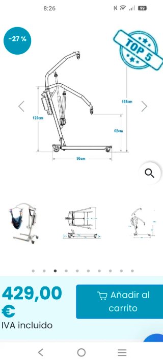 Grúa de movilidad Vulcan Mini + Arnés XL