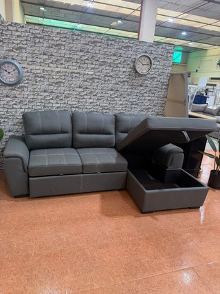 Sofá Cama Gris 3 Plazas Piel Sintética