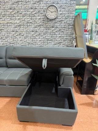 Sofá Cama Gris 3 Plazas Piel Sintética