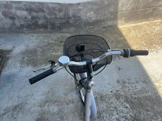 Bicicleta de ciudad plateada con cesta