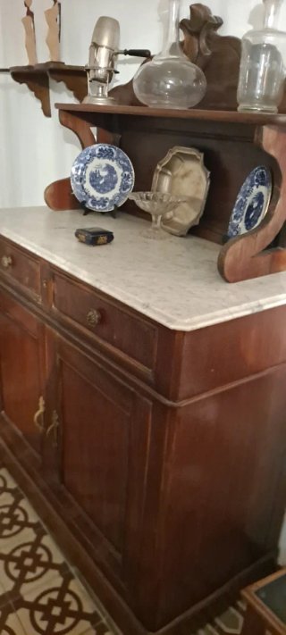 Consola Vitrina Armario Madera y Mármol