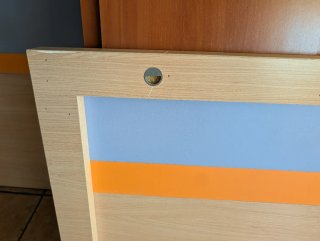 Cabezal cama 90cm madera azul naranja
