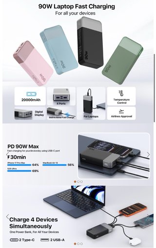 NUEVO! Power Bank 90W 20000mAh + 2 Cables