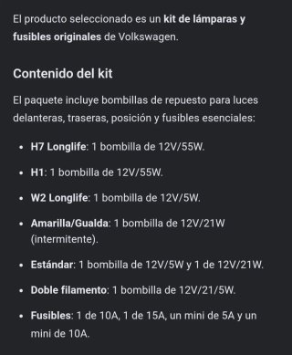 Caja bombillas y fusibles recambio volkswagen