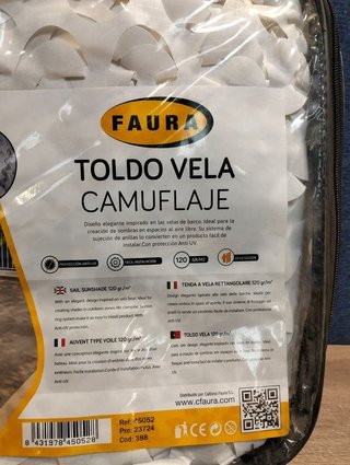 Toldo Vela de Sombra Rectangular Faura Blanco 3 x 4 m Reversible Camuflaje