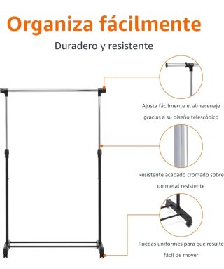 Amazon Basics Perchero de barra con ruedas cromado
