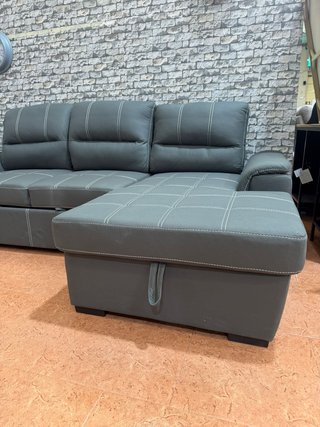Sofá Cama Gris 3 Plazas Piel Sintética